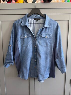 Always Indigo Button-Front Denim Shirt Jacket - Blue